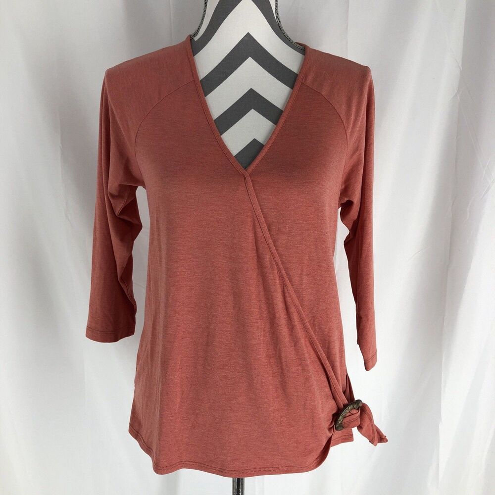Bobeau Zuri Short Sleeve Wrap Top X Small Burnt Sienna